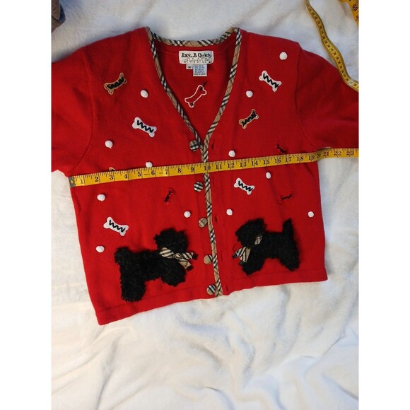 Jack B Quick Vtg Cardigan  Emroidered Scotty Dogs Sz Med Red  Shoulder Pads - Picture 6 of 11